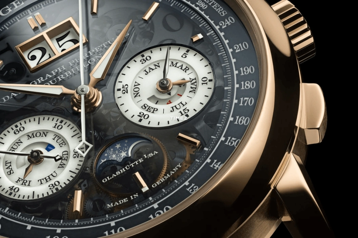 A. Lange & Söhne,DATOGRAPH 41.50mm,41.50mm,Honey Gold,Grey,Handwound,Chronograph,Moonphase,Perpetual Calendar,Leap Year,50hours,In-house Caliber,740,740.055FE