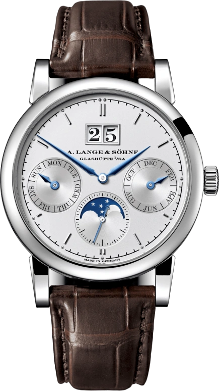 A. Lange & Söhne,Saxonia 38.50mm,38.50mm,White Gold,Silver,Automatic,Moonphase,Annual Calendar,Month,Day,48hours,In-house Caliber,330,330.026