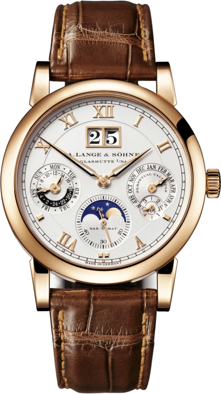 A. Lange & Söhne,Saxonia 38.50mm,38.50mm,Pink Gold,Silver,Automatic,Moonphase,Perpetual Calendar,Leap Year,Month,46hours,In-house Caliber,310,310.032