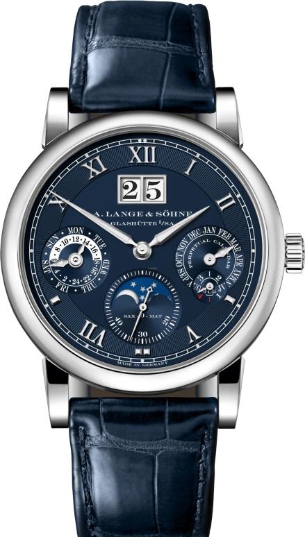 A. Lange & Söhne,Saxonia 38.50mm,38.50mm,White Gold,Blue,Automatic,Moonphase,Perpetual Calendar,Leap Year,Month,46hours,In-house Caliber,310,310.028