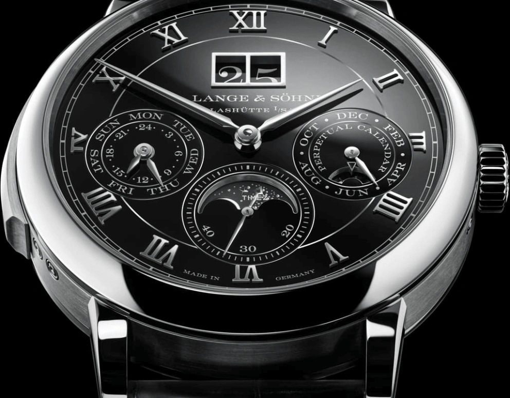 A. Lange & Söhne,Saxonia 40.50mm,40.50mm,Platinum,Black,Handwound,Moonphase,Perpetual Calendar,Leap Year,Month,72hours,In-house Caliber,607,607.091FE