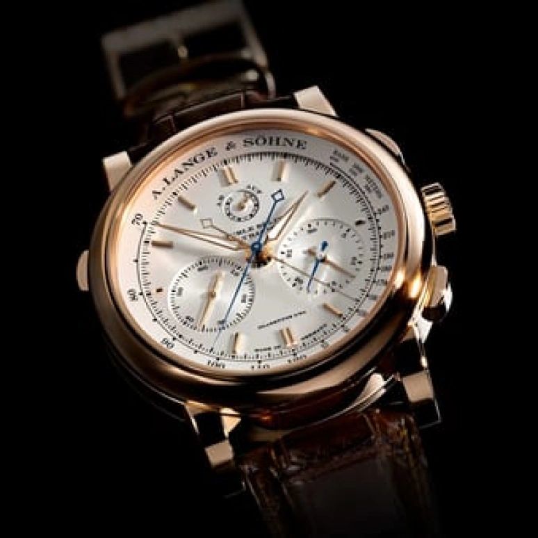 A. Lange & Söhne,Saxonia 43.20mm,43.20mm,Pink Gold,Silver,Handwound,Chronograph,Power Reserve Indicator,Flyback,Rattrapante,38hours,In-house Caliber,404,404.032