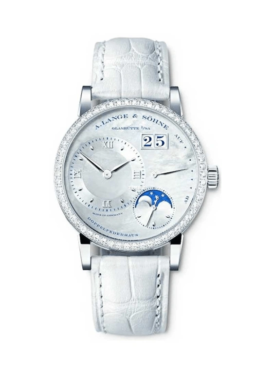 A. Lange & Söhne,Lange 1 36.80mm,36.80mm,White Gold,Silver,Handwound,Moonphase,Day,Power Reserve Indicator,Big Date,72hours,In-house Caliber,819,819.048