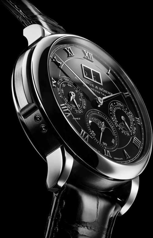 A. Lange & Söhne,Saxonia 40.50mm,40.50mm,Platinum,Black,Handwound,Moonphase,Perpetual Calendar,Leap Year,Month,72hours,In-house Caliber,607,607.091FE