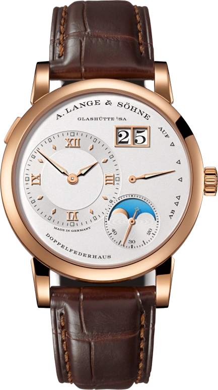 A. Lange & Söhne,Lange 1 38.50mm,38.50mm,Pink Gold,Silver,Handwound,Moonphase,Power Reserve Indicator,Big Date,192,192.032