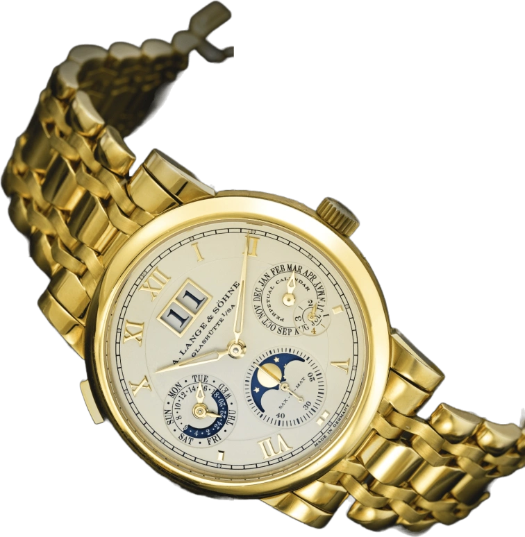 A. Lange & Söhne,Saxonia 38.50mm,38.50mm,Yellow Gold,Champagne,Automatic,Moonphase,Perpetual Calendar,Leap Year,Month,46hours,In-house Caliber,310,310.221