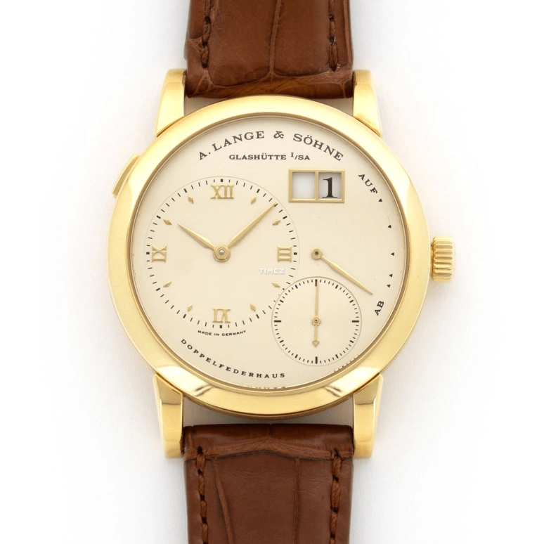 A. Lange & Söhne,Lange 1 38.50mm,38.50mm,Yellow Gold,White,Handwound,Day,Power Reserve Indicator,Big Date,101,101.001