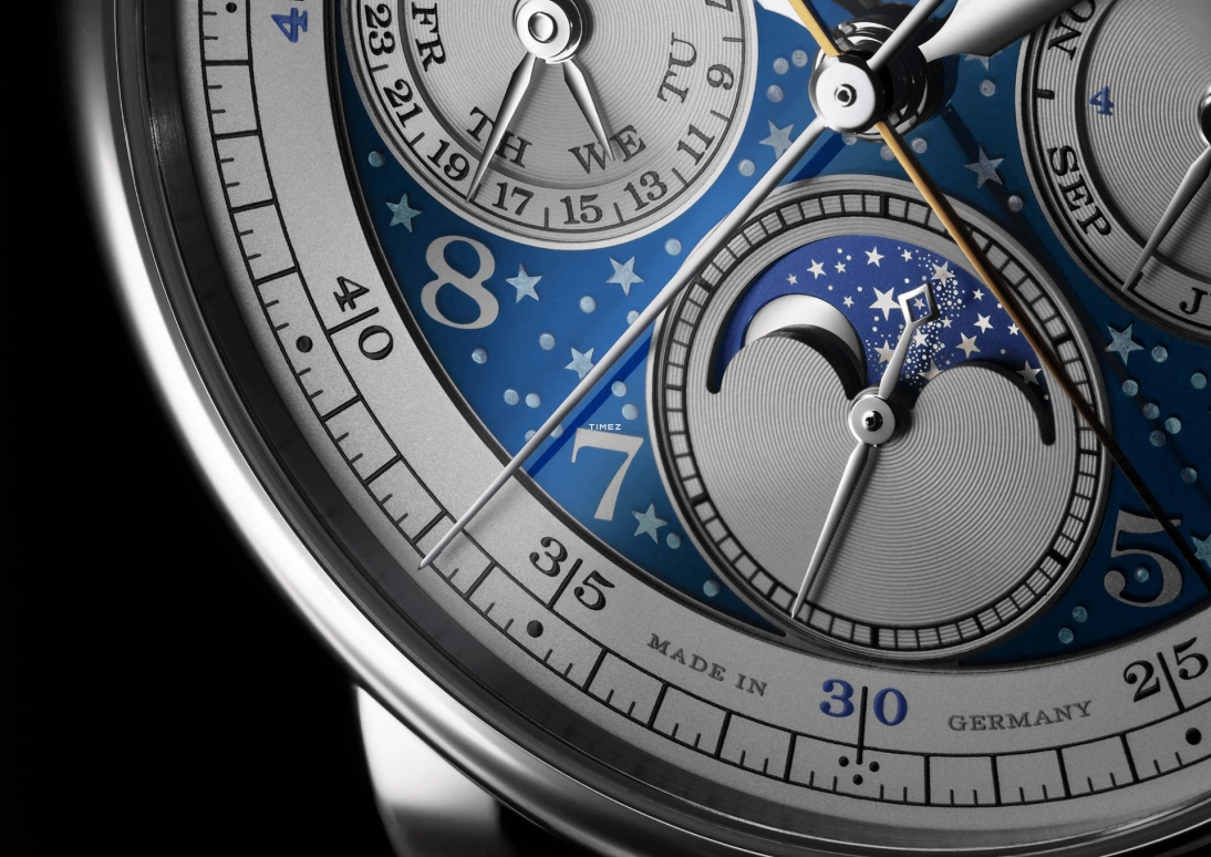 A. Lange & Söhne,1815 41.90mm,41.90mm,Platinum,Blue,Handwound,Chronograph,Moonphase,Perpetual Calendar,Leap Year,42hours,In-house Caliber,421,421.048FE