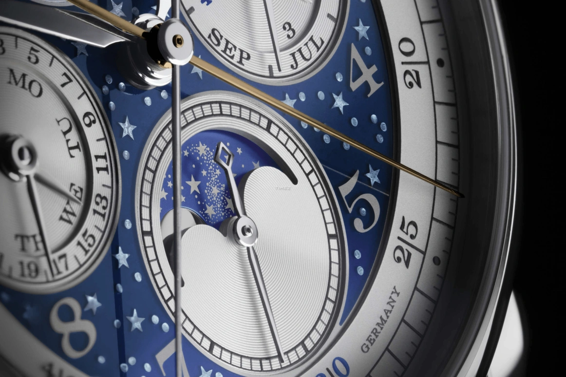 A. Lange & Söhne,1815 41.90mm,41.90mm,Platinum,Blue,Handwound,Chronograph,Moonphase,Perpetual Calendar,Leap Year,42hours,In-house Caliber,421,421.048FE