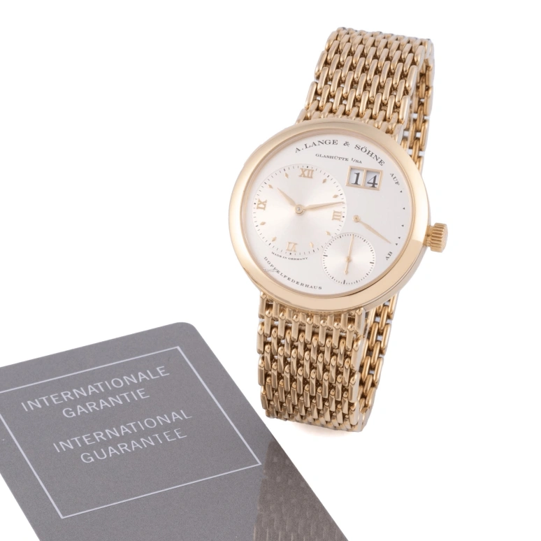 A. Lange & Söhne,Lange 1 38.50mm,38.50mm,Yellow Gold,Silver,White,Handwound,Day,Power Reserve Indicator,Big Date,151,151.021