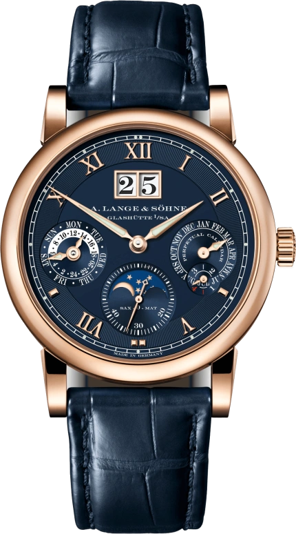 A. Lange & Söhne,Saxonia 38.50mm,38.50mm,Rose Gold,Blue,Automatic,Moonphase,Perpetual Calendar,Leap Year,Month,46hours,In-house Caliber,310,310.037