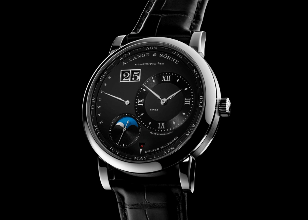 A. Lange & Söhne,Lange 1 41.90mm,41.90mm,Platinum,Black,Automatic,Moonphase,Perpetual Calendar,Leap Year,Month,50hours,In-house Caliber,345,345.036 E