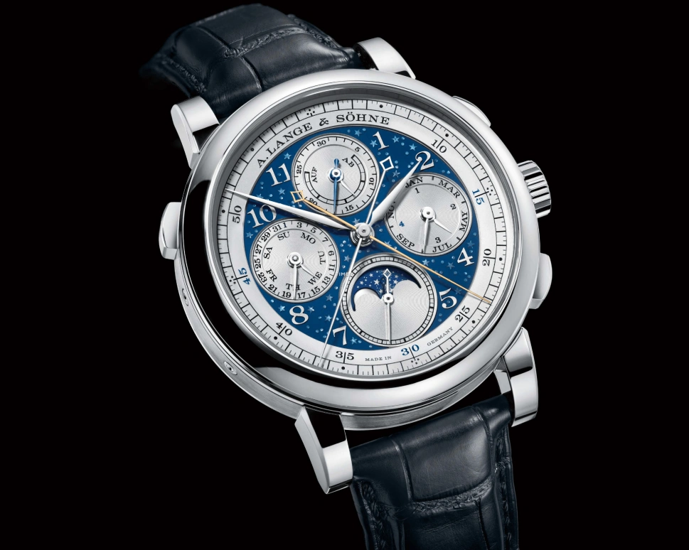 A. Lange & Söhne,1815 41.90mm,41.90mm,Platinum,Blue,Handwound,Chronograph,Moonphase,Perpetual Calendar,Leap Year,42hours,In-house Caliber,421,421.048FE