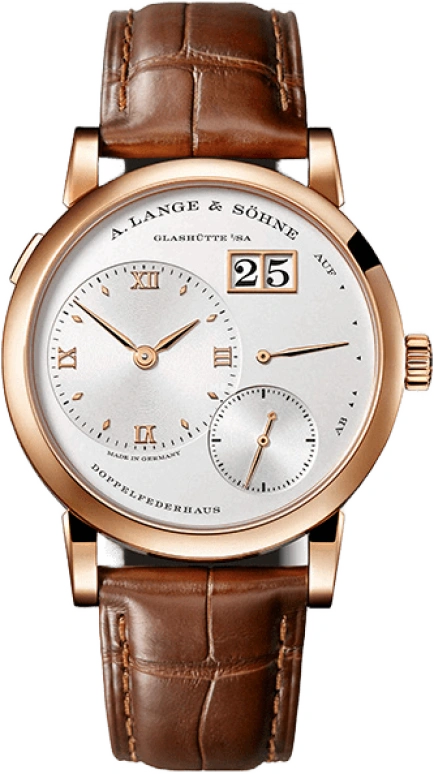 A. Lange & Söhne,Lange 1 38.50mm,38.50mm,Pink Gold,Silver,Handwound,Power Reserve Indicator,Big Date,191,191.032