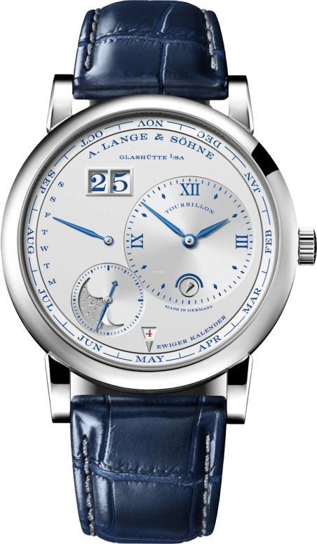 A. Lange & Söhne,Lange 1 41.90mm,41.90mm,White Gold,Silver,Automatic,Moonphase,Perpetual Calendar,Leap Year,Month,50hours,In-house Caliber,720,720.066