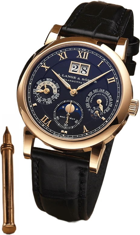 A. Lange & Söhne,Saxonia 38.50mm,38.50mm,Pink Gold,Black,Automatic,Moonphase,Perpetual Calendar,Leap Year,Month,46hours,In-house Caliber,310,310.047