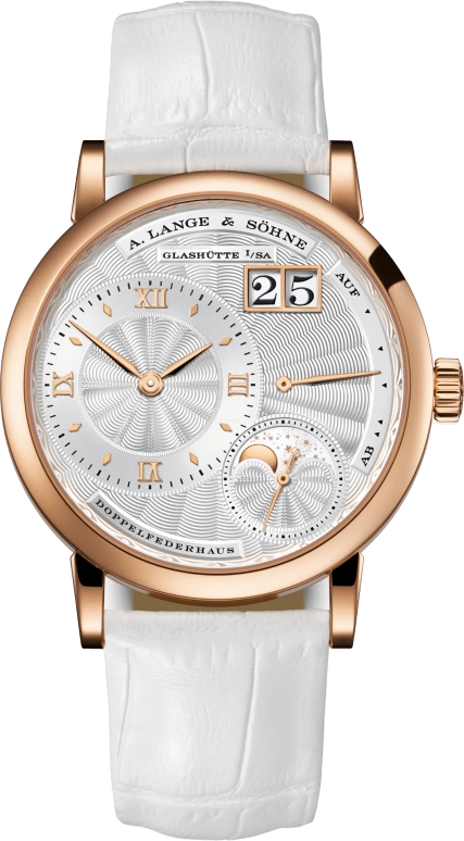 A. Lange & Söhne,Lange 1 36.10mm,36.10mm,Pink Gold,Silver,Handwound,Moonphase,Power Reserve Indicator,Big Date,182,182.030