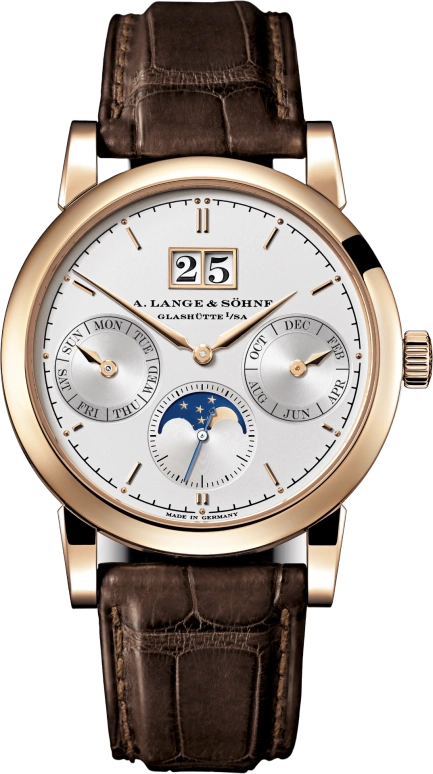 A. Lange & Söhne,Saxonia 38.50mm,38.50mm,Pink Gold,Silver,Automatic,Moonphase,Annual Calendar,Month,Day,48hours,In-house Caliber,330,330.032