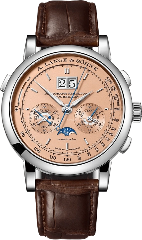 A. Lange & Söhne,Saxonia 41.50mm,41.50mm,White Gold,Pink,Handwound,Chronograph,Moonphase,Perpetual Calendar,Leap Year,50hours,In-house Caliber,740,740.056