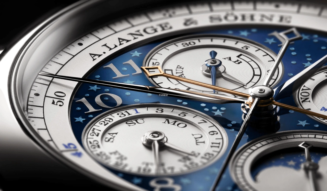 A. Lange & Söhne,1815 41.90mm,41.90mm,Platinum,Blue,Handwound,Chronograph,Moonphase,Perpetual Calendar,Leap Year,42hours,In-house Caliber,421,421.048FE