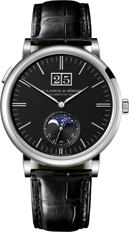 A. Lange & Söhne,Saxonia 40mm,40mm,White Gold,Black,Automatic,Moonphase,Big Date,384,384.029