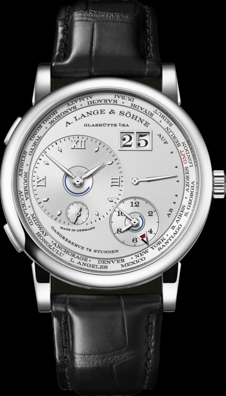 A. Lange & Söhne,Lange 1 41.90mm,41.90mm,Platinum,Silver,Grey,Handwound,Power Reserve Indicator,World Time,Big Date,Day / Night Indication,72hours,In-house Caliber,136,136.025