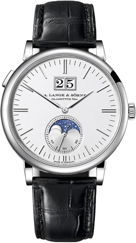 A. Lange & Söhne,Saxonia 40mm,40mm,White Gold,Silver,Automatic,Moonphase,Big Date,384,384.026