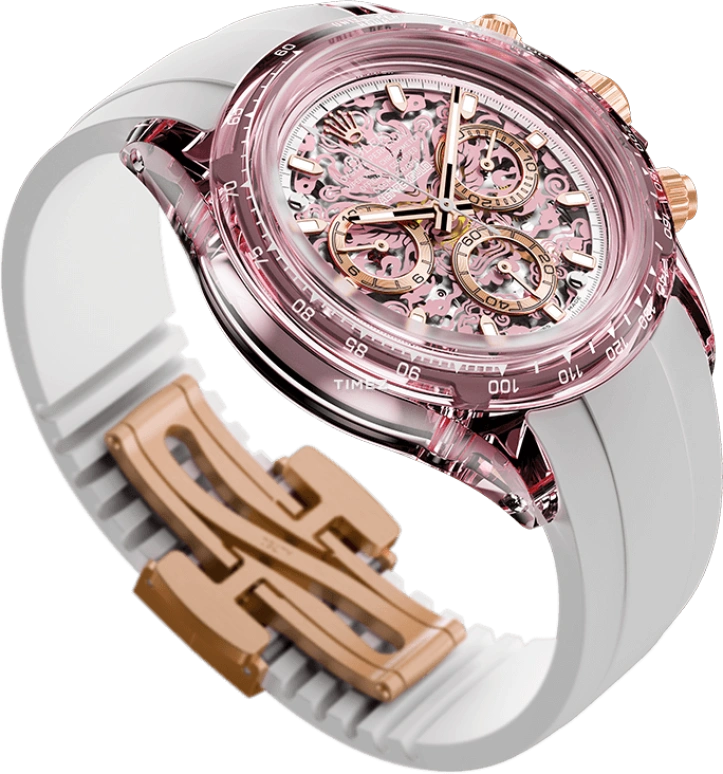 Aet Remould,Other 40x47.50mm,40x47.50mm,Sapphire,Skeleton,Pink,Automatic,Chronograph,Round,COLOR LOONG 2024 EDITION PALE PINK