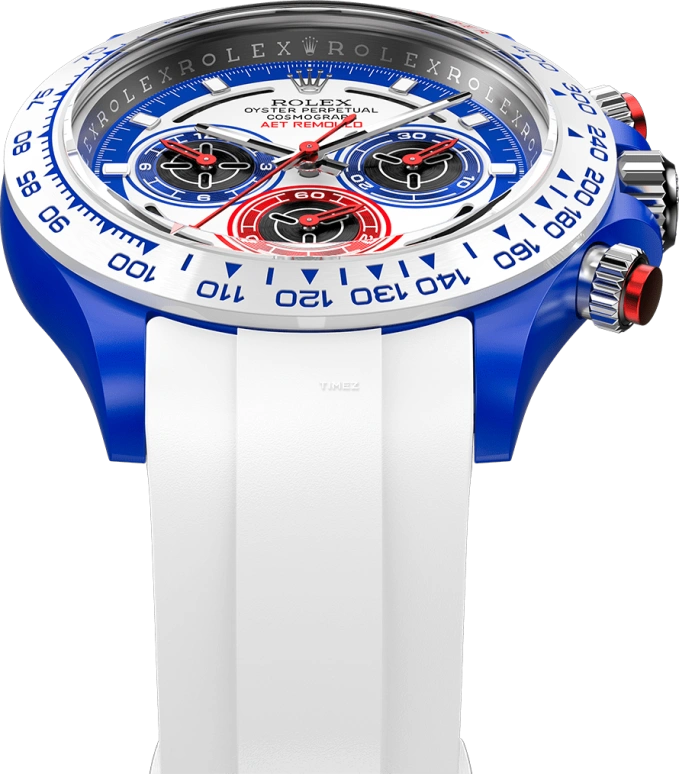 Aet Remould,Other 40x47.50mm,40x47.50mm,Ceramic,White,Blue,Automatic,Chronograph,72hours,SPEED RUBBER STRAP