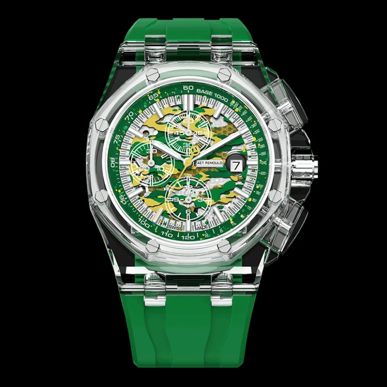 Aet Remould,Other 44mm,44mm,Sapphire,Yellow,Green,Automatic,Chronograph,Day,CHAMELEON