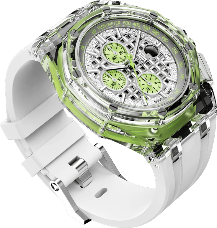 Aet Remould,Other 44mm,44mm,Sapphire,Titanium,Green,Silver,Automatic,Chronograph,Day,SOGNEFJORD WHITE