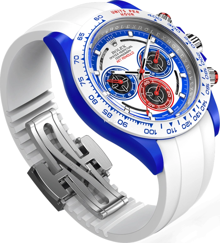 Aet Remould,Other 40x47.50mm,40x47.50mm,Ceramic,White,Blue,Automatic,Chronograph,72hours,SPEED RUBBER STRAP