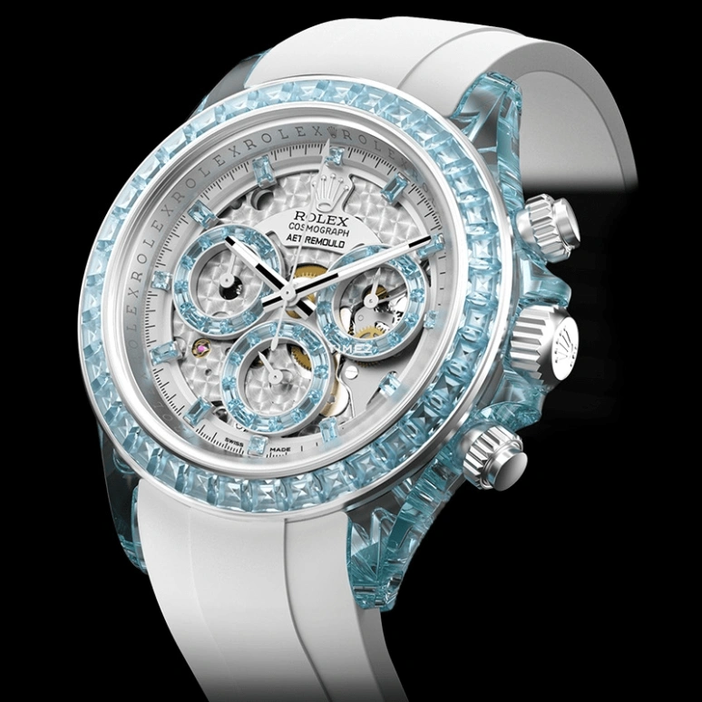 Aet Remould,Other 40mm,40mm,Sapphire,White,Automatic,Round,Silver,AZURE ELEGANCE