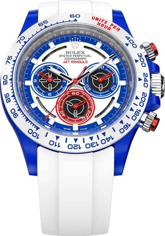 Aet Remould,Other 40x47.50mm,40x47.50mm,Ceramic,White,Blue,Automatic,Chronograph,72hours,SPEED RUBBER STRAP