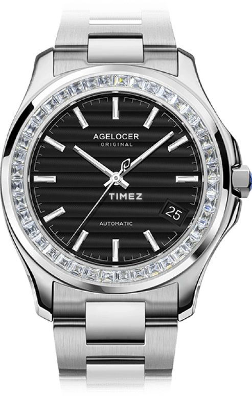 Agelocer,Baikal 40mm,40mm,Stainless Steel,Crystal,Black,Automatic,Day,Sapphire,Crystal Glass,6302E9