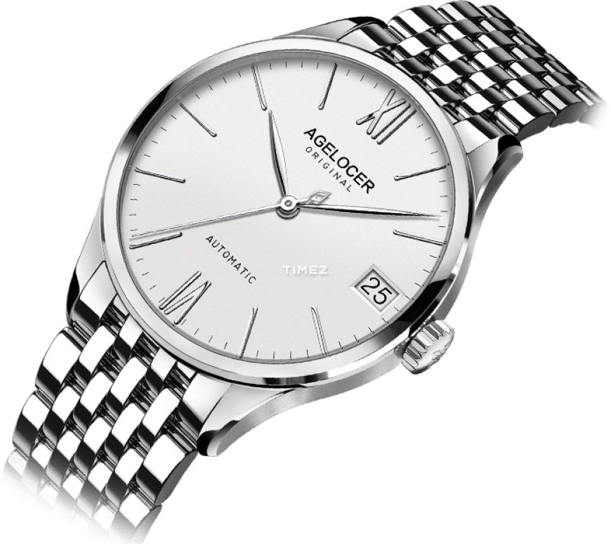Agelocer,Budapest 40mm,40mm,Stainless Steel,White,Automatic,Day,Sapphire,Crystal Glass,7071A9