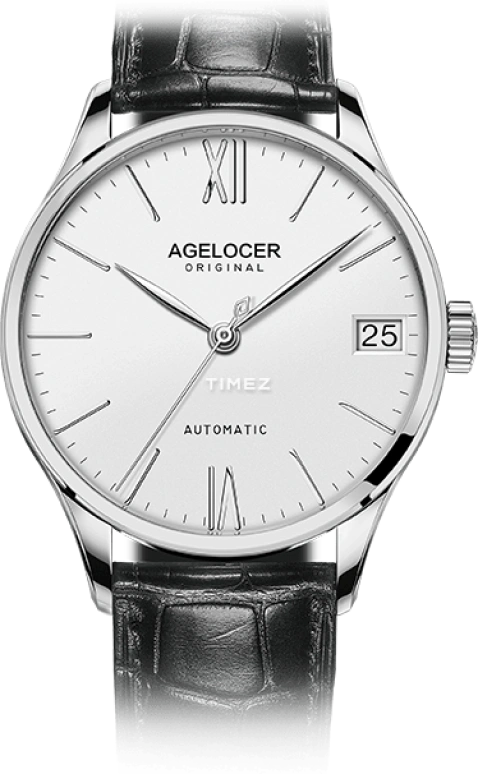 Agelocer,Budapest 40mm,40mm,Stainless Steel,White,Automatic,Day,Sapphire,Crystal Glass,7071A1