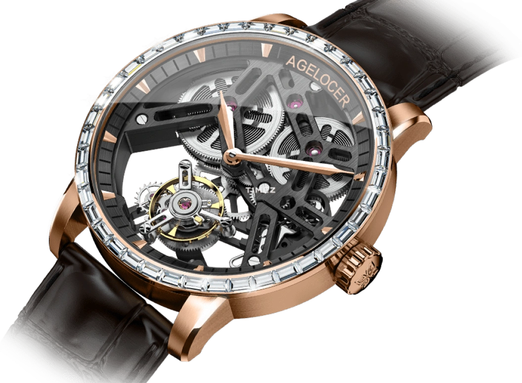 Agelocer,Tourbillon 40mm,40mm,Stainless Steel,Crystal,Skeleton,Handwound,Tourbillon,Sapphire,Crystal Glass,9001F2
