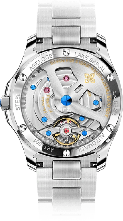 Agelocer,Baikal 40mm,40mm,Stainless Steel,Crystal,Black,Automatic,Day,Sapphire,Crystal Glass,6302E9