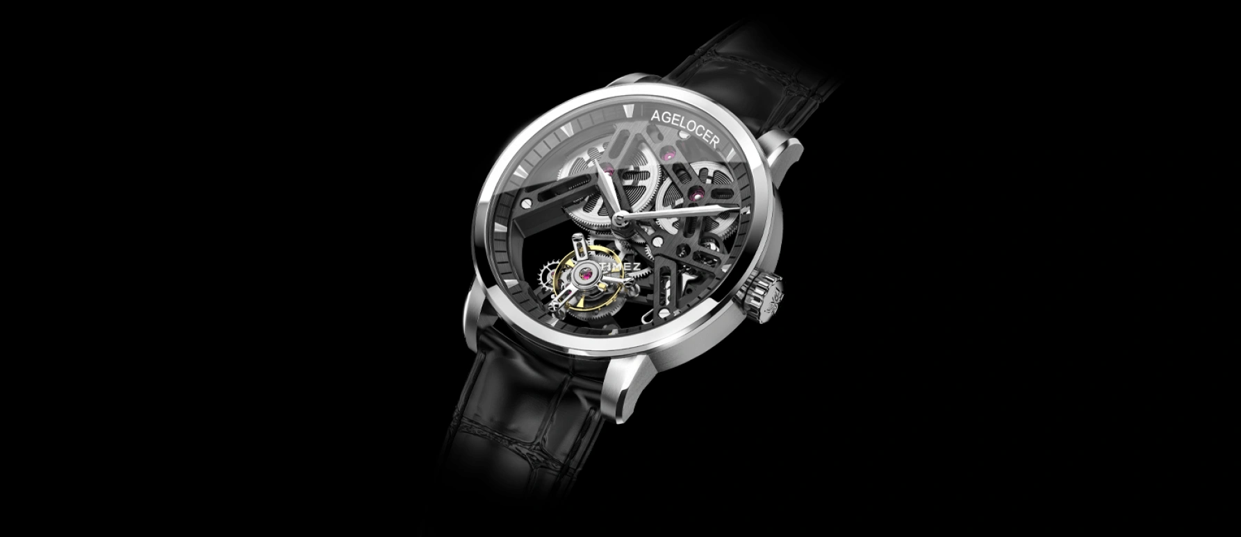 Agelocer,Tourbillon 40mm,40mm,Stainless Steel,Skeleton,Handwound,Tourbillon,Sapphire,Crystal Glass,9001A1