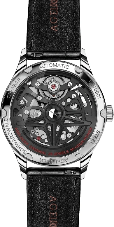 Agelocer,Schwarzwald 36mm,36mm,Stainless Steel,Crystal,Black,Automatic,Sapphire,Crystal Glass,Round,6704E1
