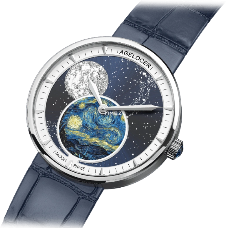 Agelocer,Astronomer 36mm,36mm,Stainless Steel,Multi-Color,Quartz,Moonphase,Sapphire,Crystal Glass,6501A6