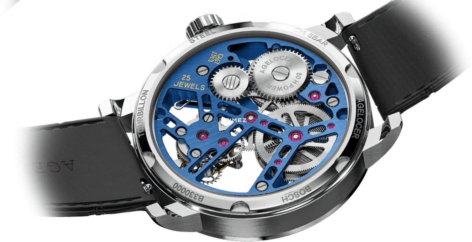 Agelocer,Tourbillon 40mm,40mm,Stainless Steel,Crystal,Skeleton,Handwound,Tourbillon,Sapphire,Crystal Glass,9004E1
