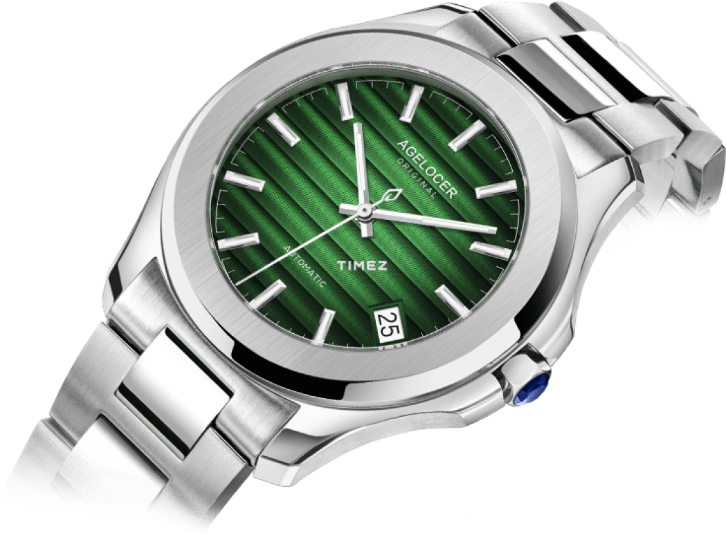 Agelocer,Baikal 40mm,40mm,Stainless Steel,Green,Automatic,Day,Sapphire,Crystal Glass,6305A9