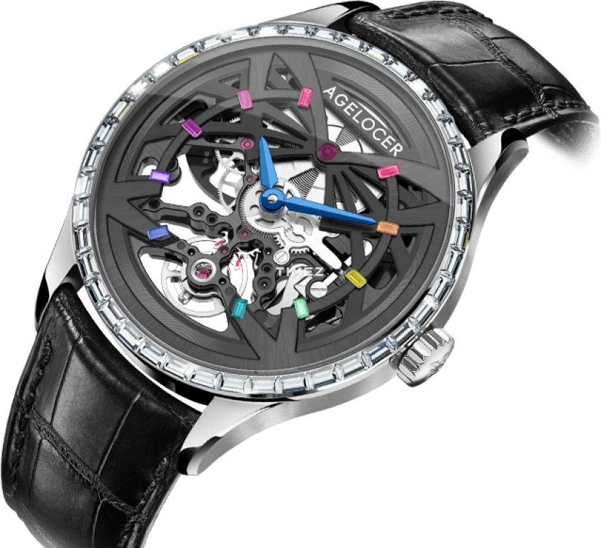 Agelocer,Schwarzwald 41mm,41mm,Stainless Steel,Crystal,Skeleton,Automatic,Sapphire,Crystal Glass,Round,6104E1