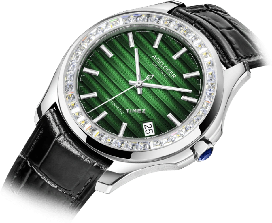 Agelocer,Baikal 40mm,40mm,Stainless Steel,Crystal,Green,Automatic,Day,Sapphire,Crystal Glass,6305E1