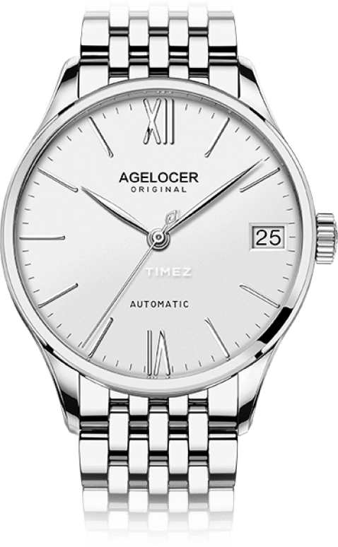 Agelocer,Budapest 40mm,40mm,Stainless Steel,White,Automatic,Day,Sapphire,Crystal Glass,7071A9
