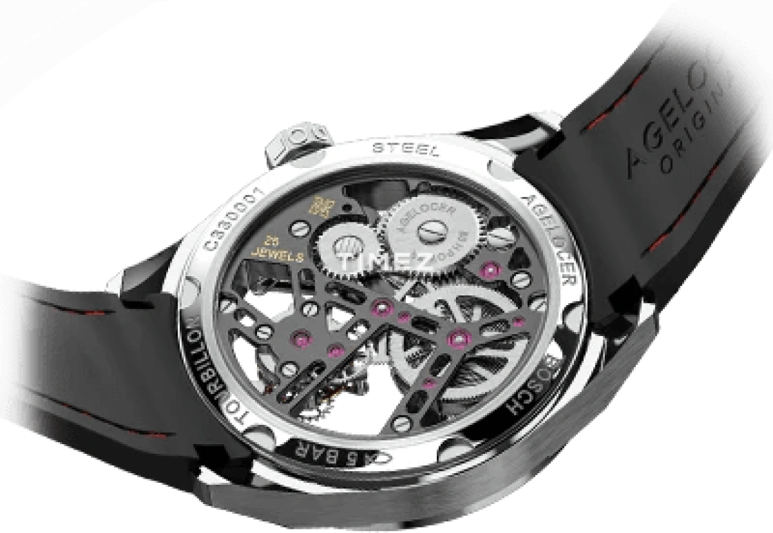 Agelocer,Tourbillon 42mm,42mm,Stainless Steel,Black,Skeleton,Handwound,Tourbillon,In-house Caliber,9101K1,9101K1-R