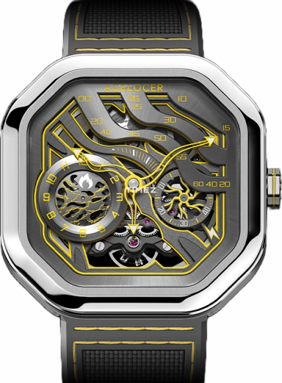 Agelocer,Volcano 44.50x44.50mm,44.50x44.50mm,Stainless Steel,Stainless Steel,Skeleton,Automatic,Sapphire,Crystal Glass,Square,5002A2