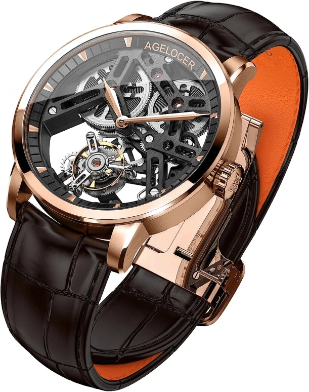 Agelocer,Tourbillon 40mm,40mm,Rose Gold,Skeleton,Handwound,Tourbillon,Sapphire,Crystal Glass,9001N1